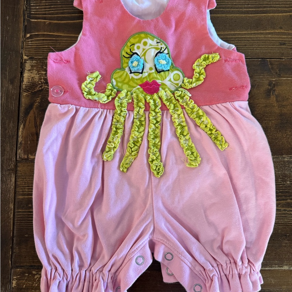 Pink Baby Romper with Lime Octopus Applique